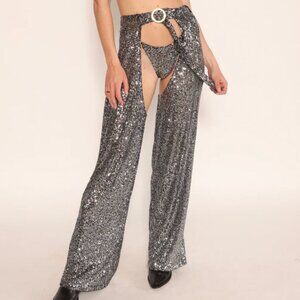 NWT EastnWest Sequined Chaps Dark Silver Size M/L